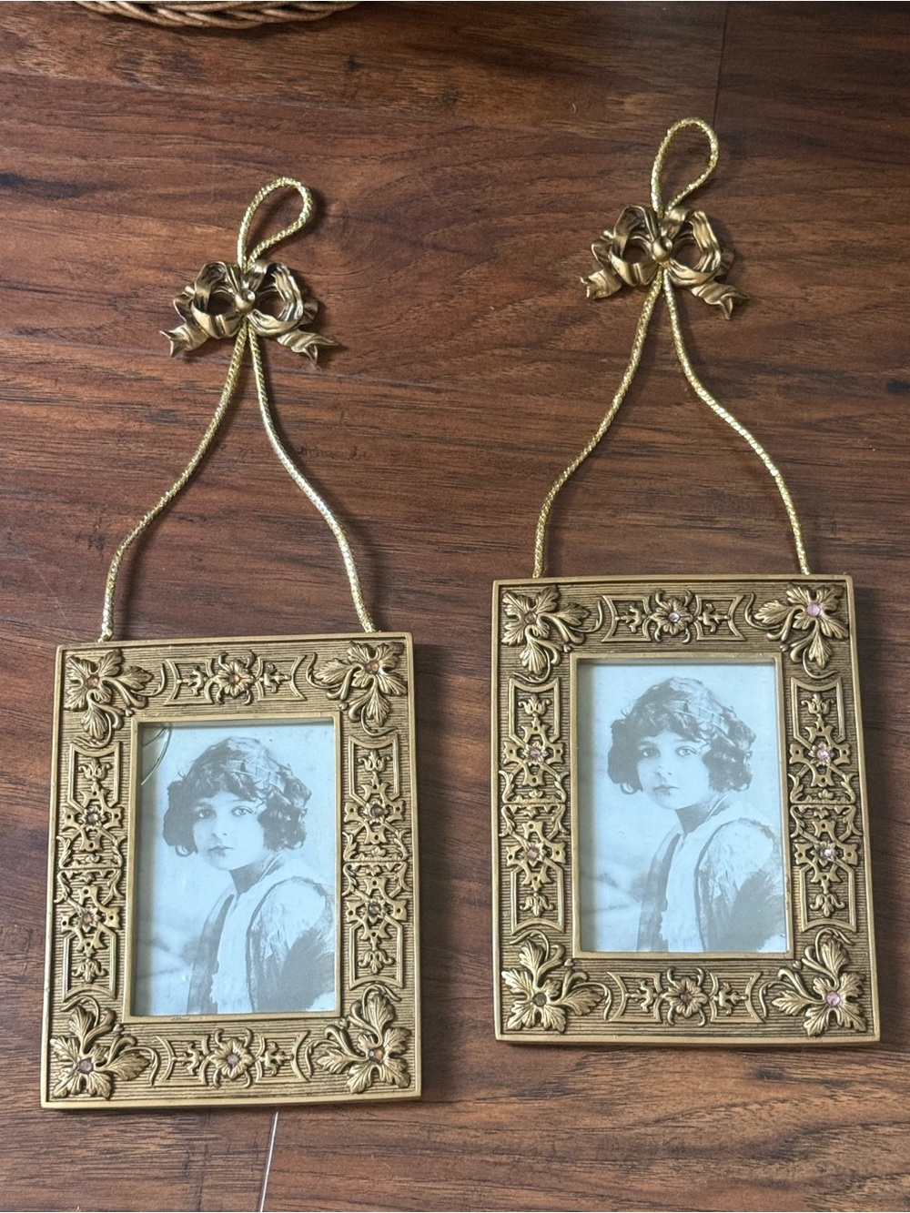 2-Vintage Baroque Style Gold Tone Frames With Decorative Hanging Bow